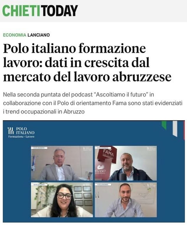 Post Instagram FAAD Group con articolo ChietiToday sul Polo Italiano Formazione Lavoro